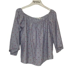 UO Kimichi Blue Boho Blue Stripe Embroidered  Top